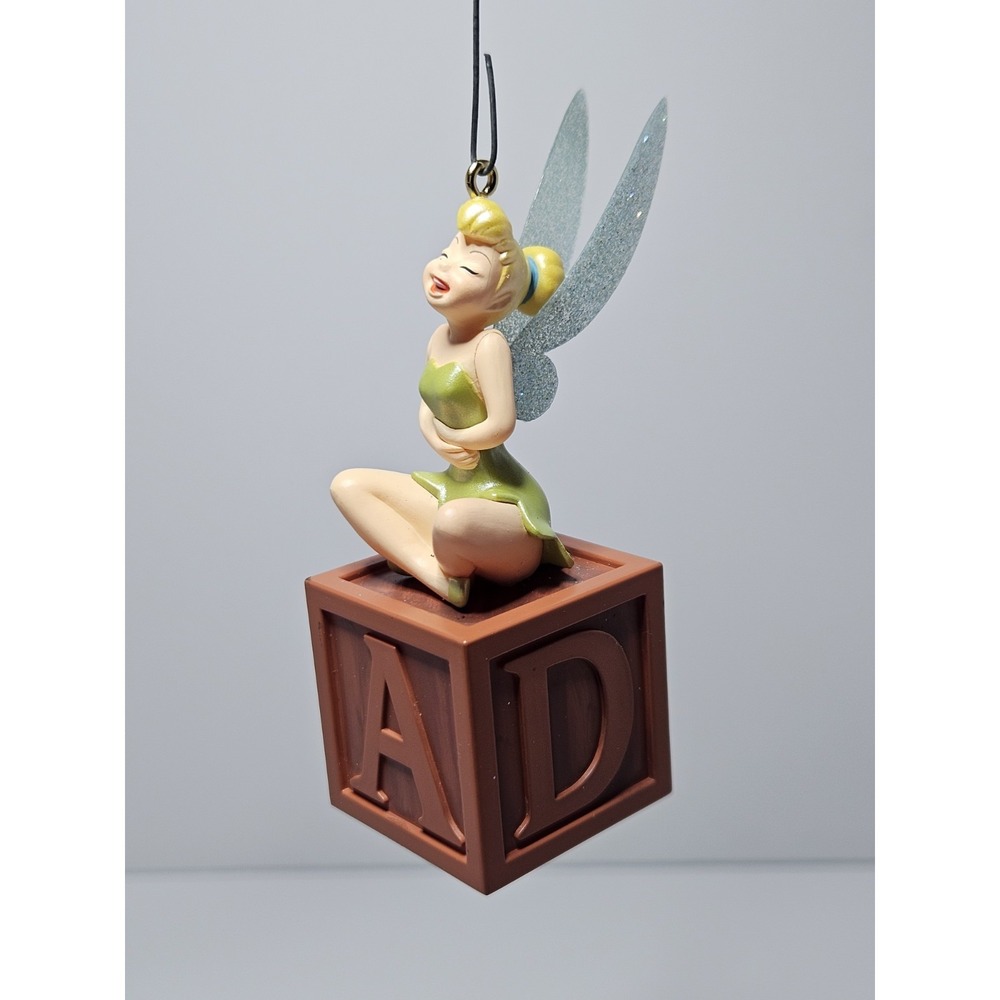 Hallmark 2005 Tinker Bell Laughing on Toy Block Christmas Ornament Disney Peter
